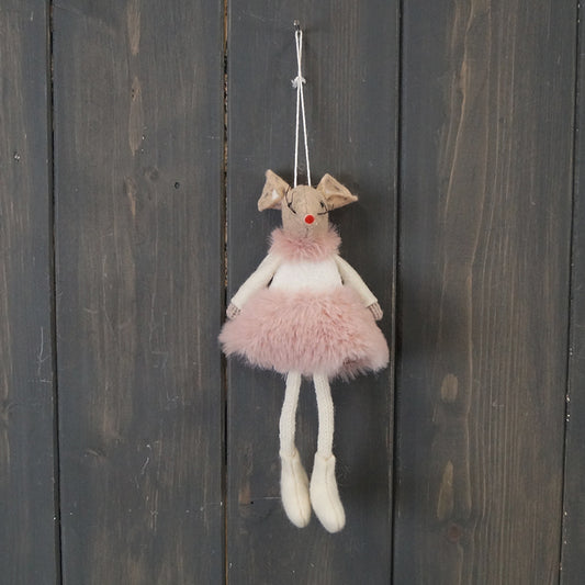 The Satchville Company Pink Fabric Hanging Mouse with Skirt (15cm)