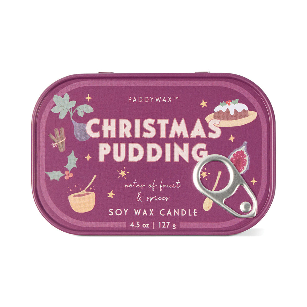Paddywax Christmas Pudding candle packaging on a white background