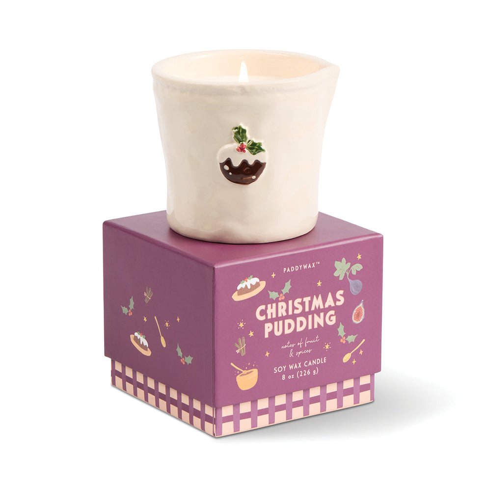 Paddywax Bistro 8oz Ceramic w/ Embossed Christmas Pudding & Printed Box