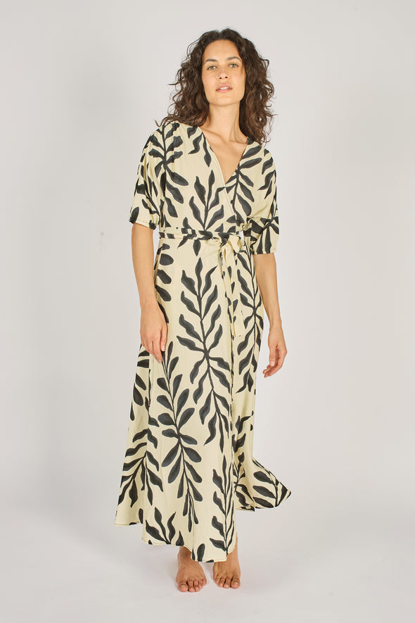 Traffic People Charlie Wrap Dress in Black/Cream