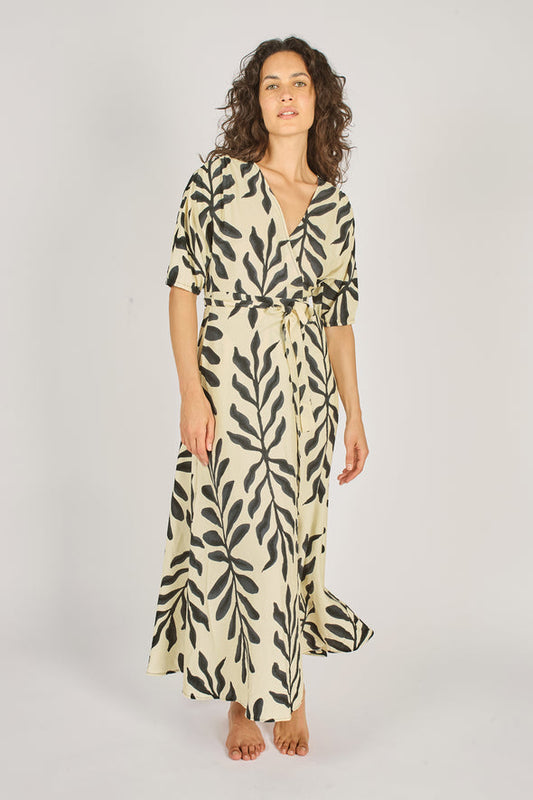 Traffic People Charlie Wrap Dress in Black/Cream