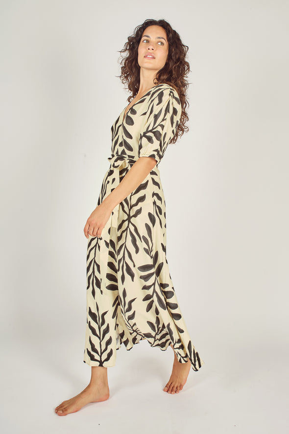 Traffic People Charlie Wrap Dress in Black/Cream