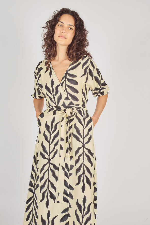 Traffic People Charlie Wrap Dress in Black/Cream