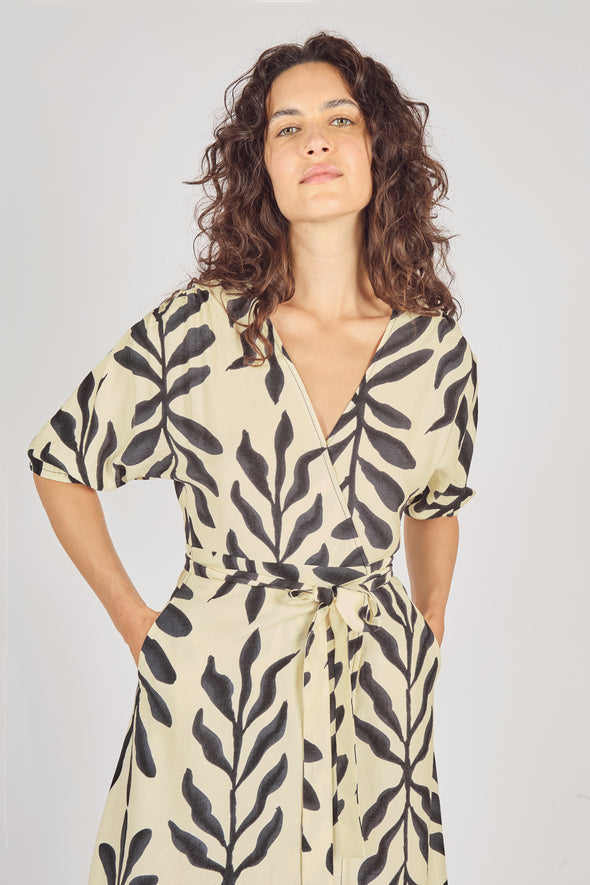 Traffic People Charlie Wrap Dress in Black/Cream