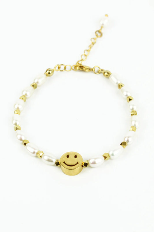 Pearl & Gold Happy Face Bracelet