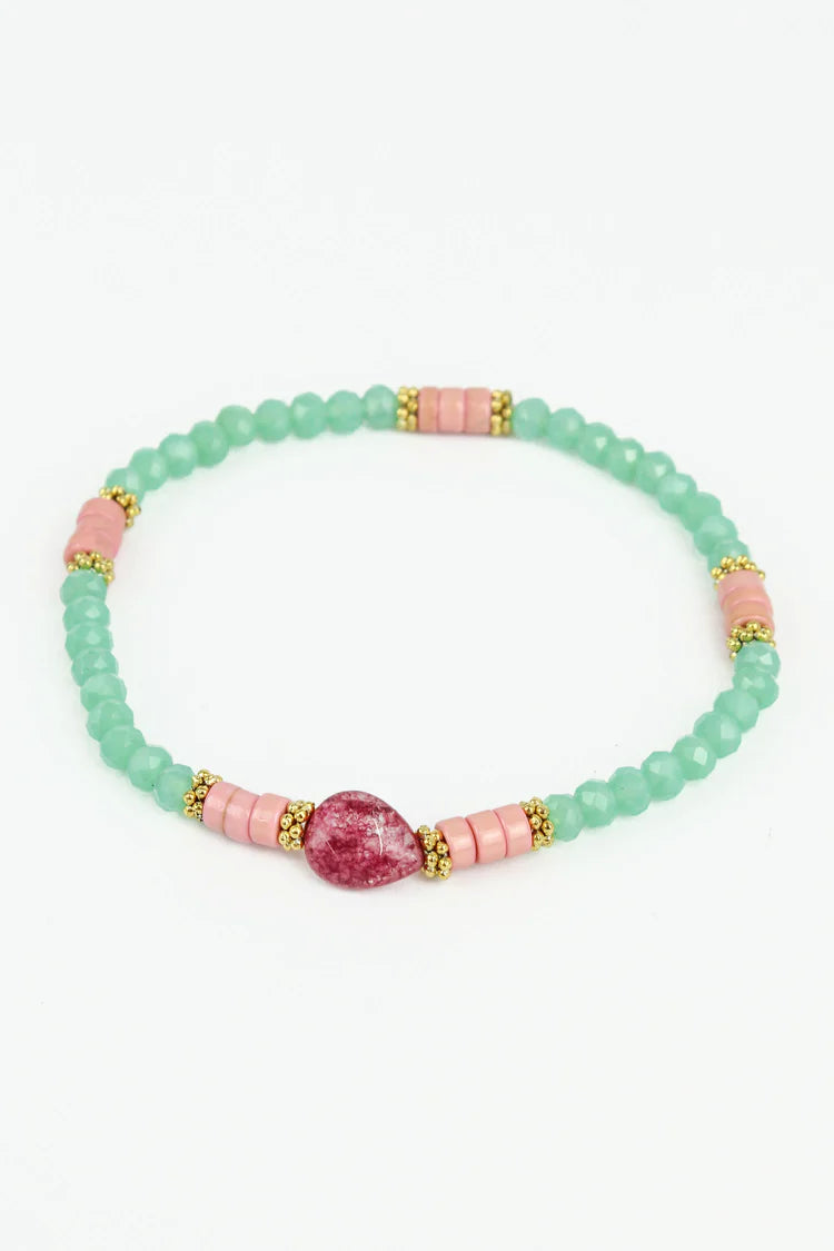 hand beaded bracelet with turquoise, pink and purple beads
