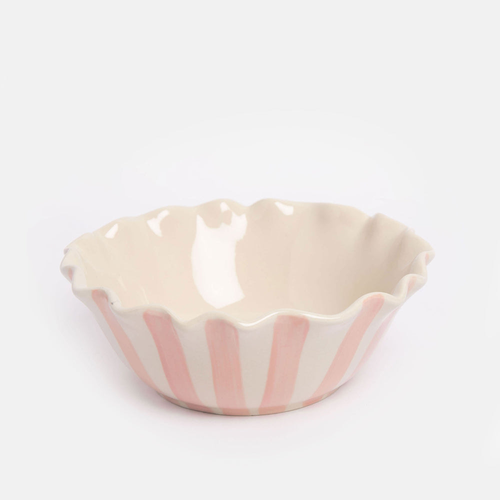 Caroline Gardner Pink Stripe Flower Scalloped Cereal Bowl