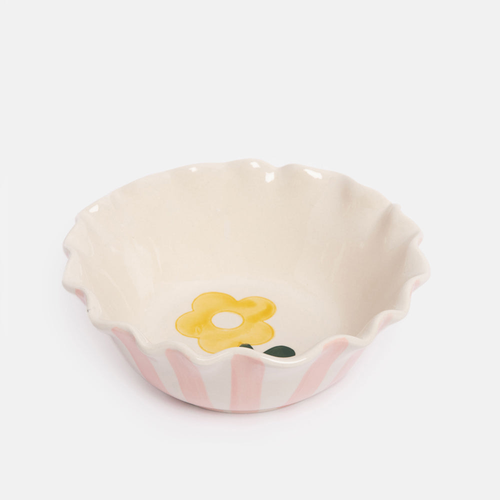 Caroline Gardner Pink Stripe Flower Scalloped Cereal Bowl