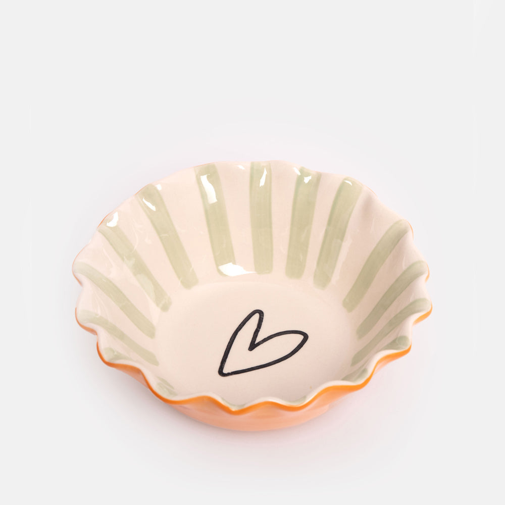 Caroline Gardner Orange Scallop Edge Heart Cereal Bowl