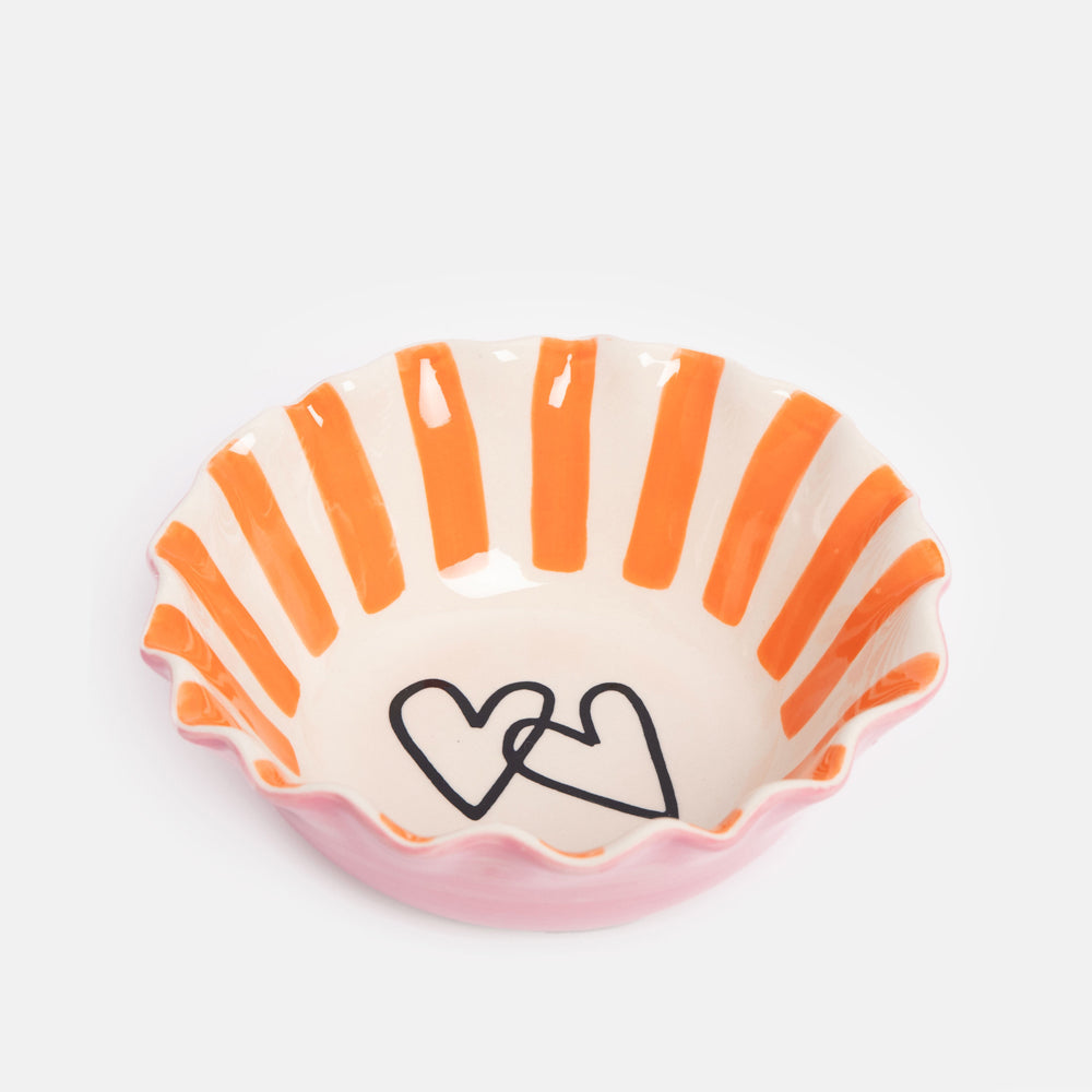 Caroline Gardner Pink Scallop Edge Hearts Cereal Bowl