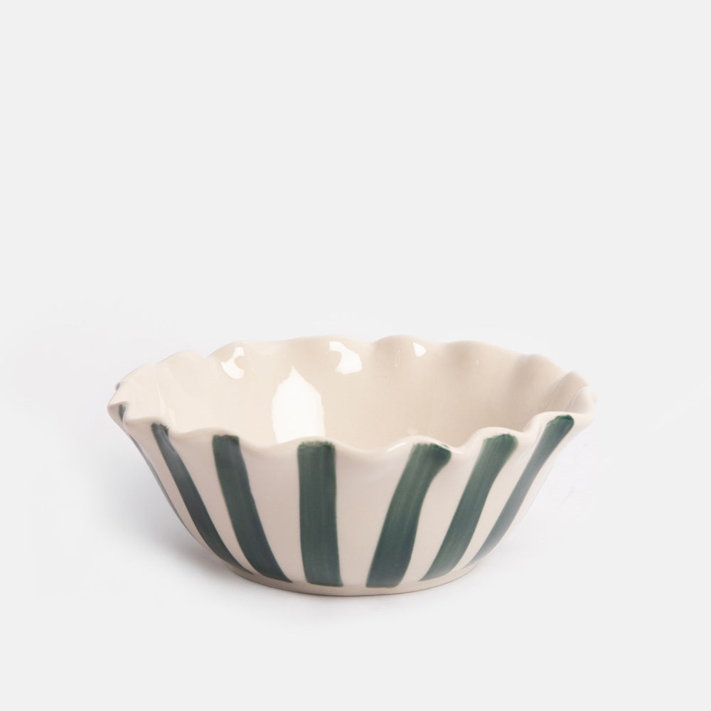 Caroline Gardner Teal Stripe Scallop Edge 'Bon Appetit' Cereal Bowl