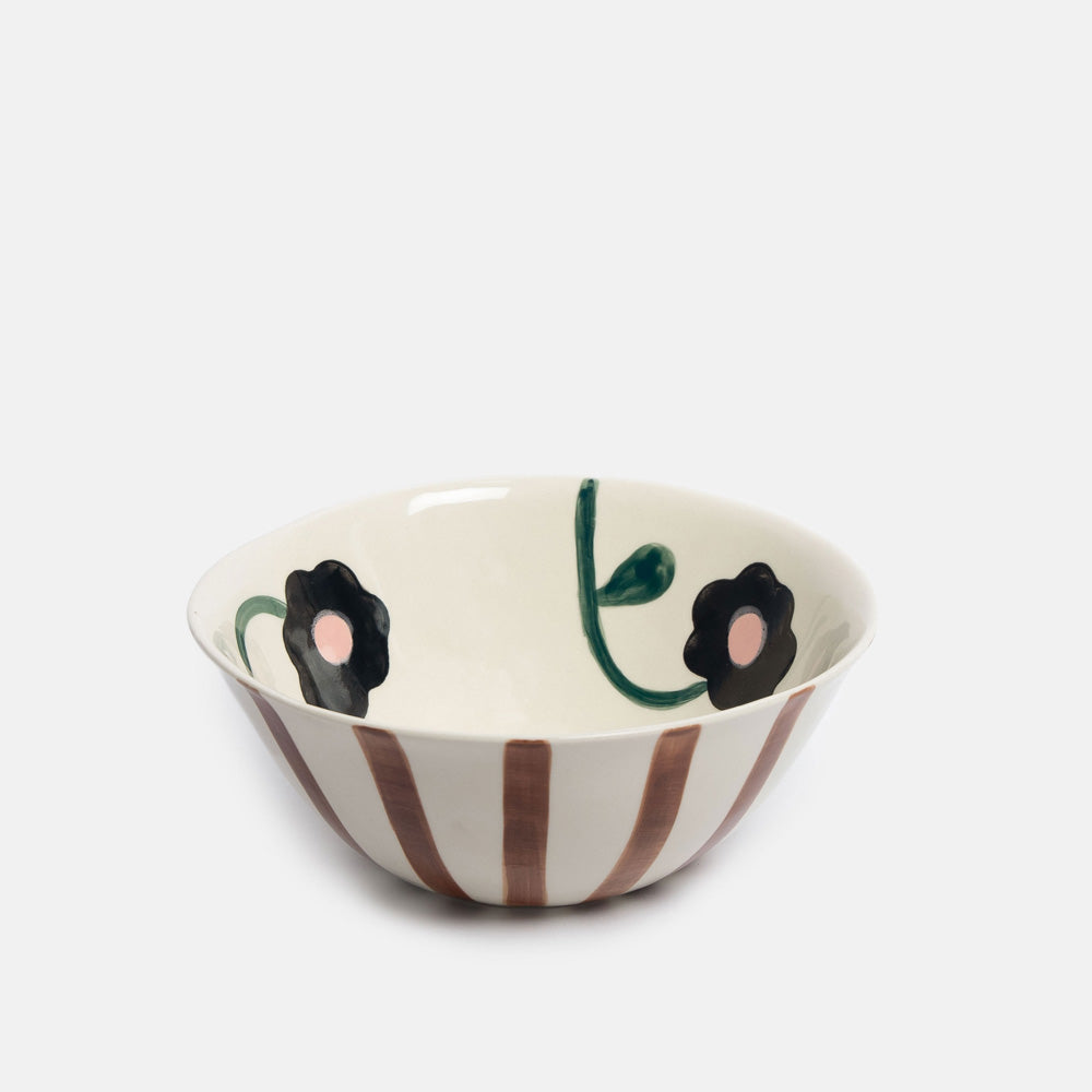 Caroline Gardner Rust Stripe & Flowers Medium Bowl