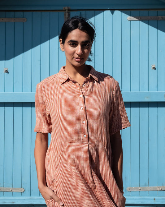 Bibico Alexa Shirt Dress in Rust Check