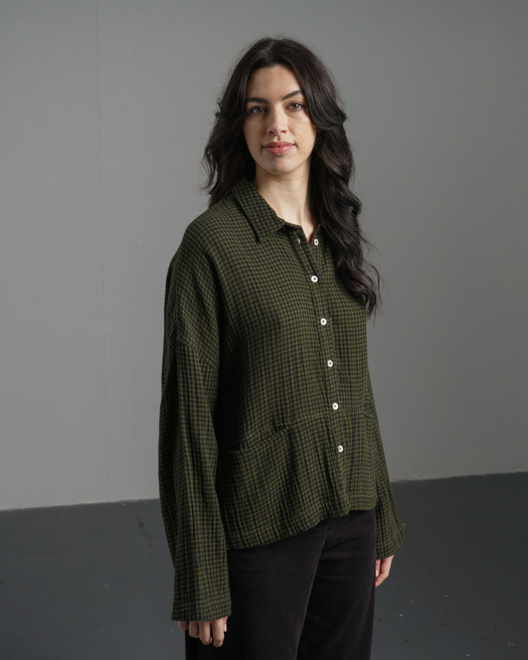 Bibico Anya Relaxed Blouse in Olive Check