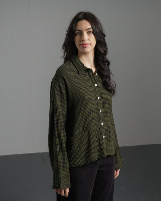 Bibico Anya Relaxed Blouse in Olive Check