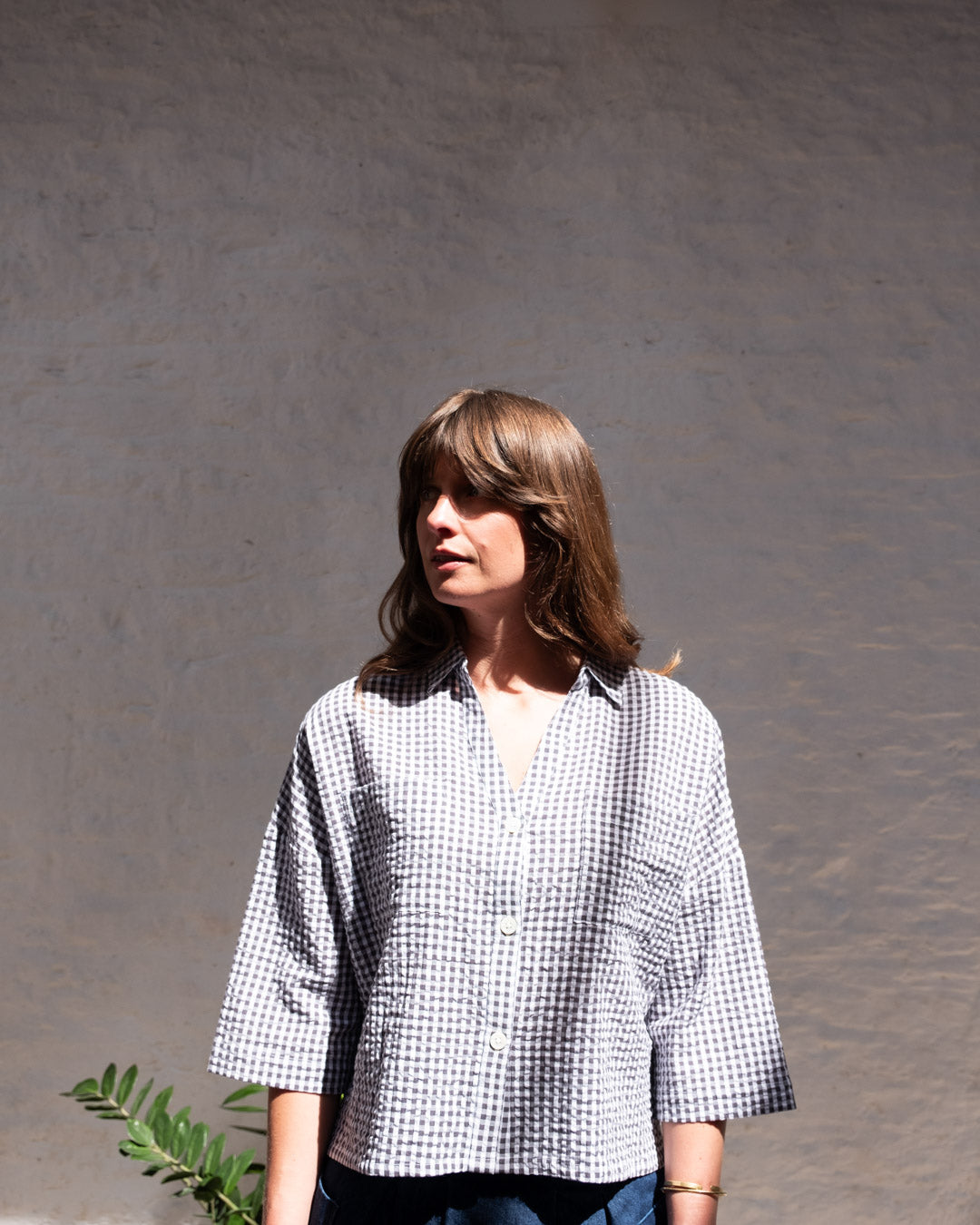Bibico Ava Blouse in Grey Check Cotton