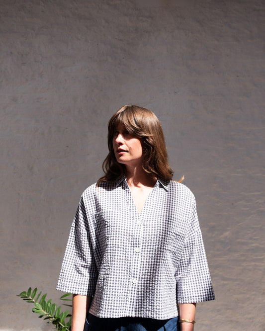 Bibico Ava Blouse in Grey Check Cotton