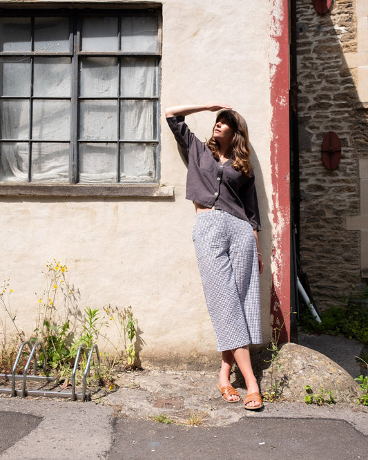 Bibico Carrie Culottes Dove Grey Check Seersucker Cotton