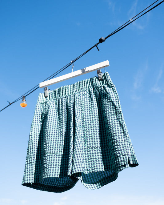 Bibico Petra Shorts in Duck Egg Gingham Check Seersucker Cotton