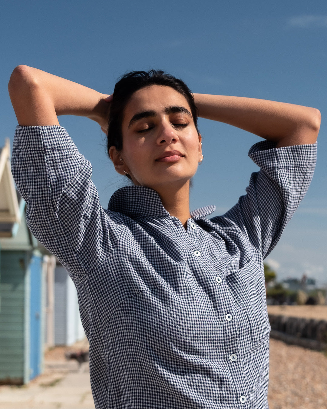 Bibico Rowan Casual Blouse in Navy Check