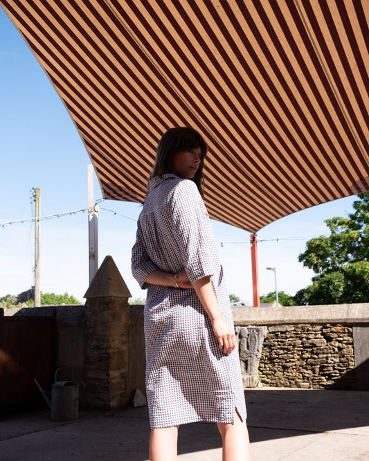 Bibico Tara Shirt Dress in Grey Check Seersucker Cotton