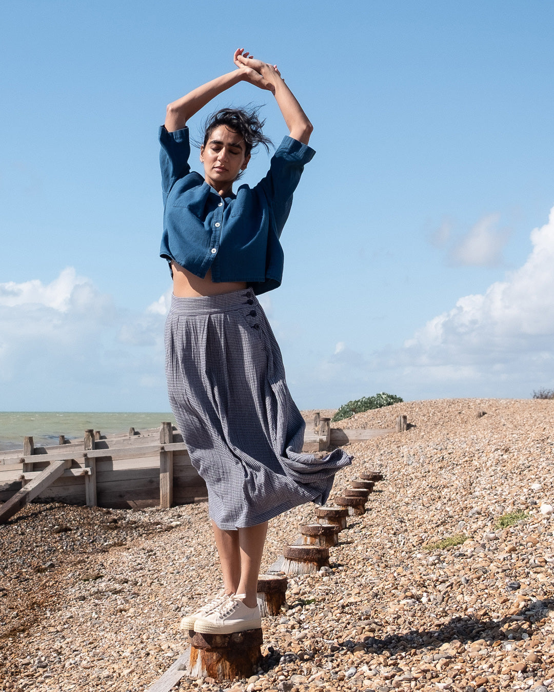 Bibico Wander Midi skirt in Navy Check