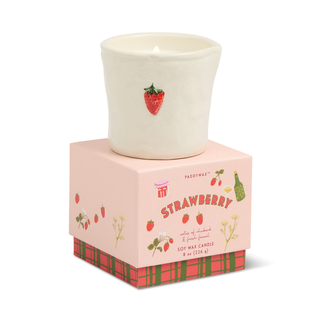 Bistro 8oz Printed White Ceramic Candle with Box - Strawberry