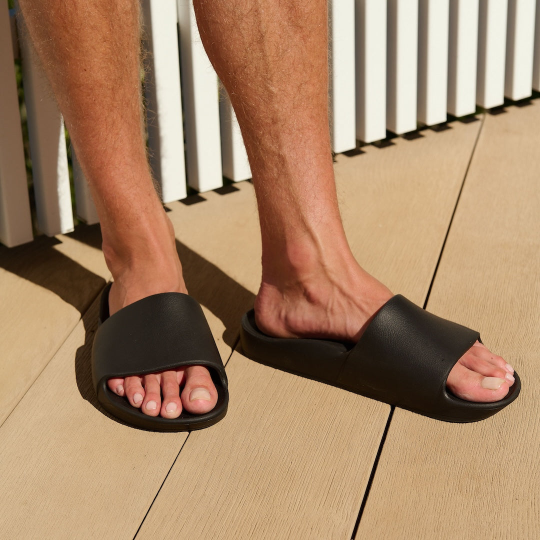 Archies Black Arch Support Slides - Classic Black