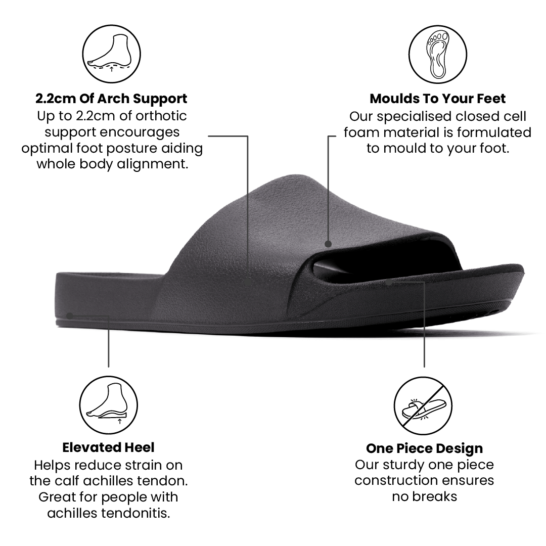 Archies Black Arch Support Slides - Classic Black