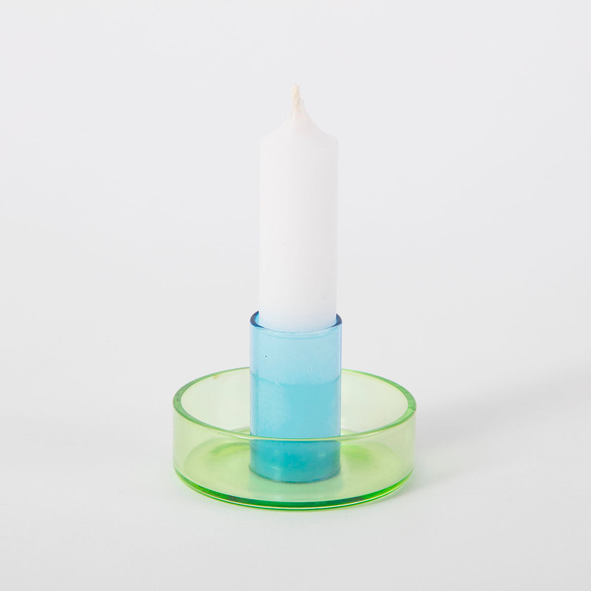 Block Design deo tone glass candle stick holder in green and blue