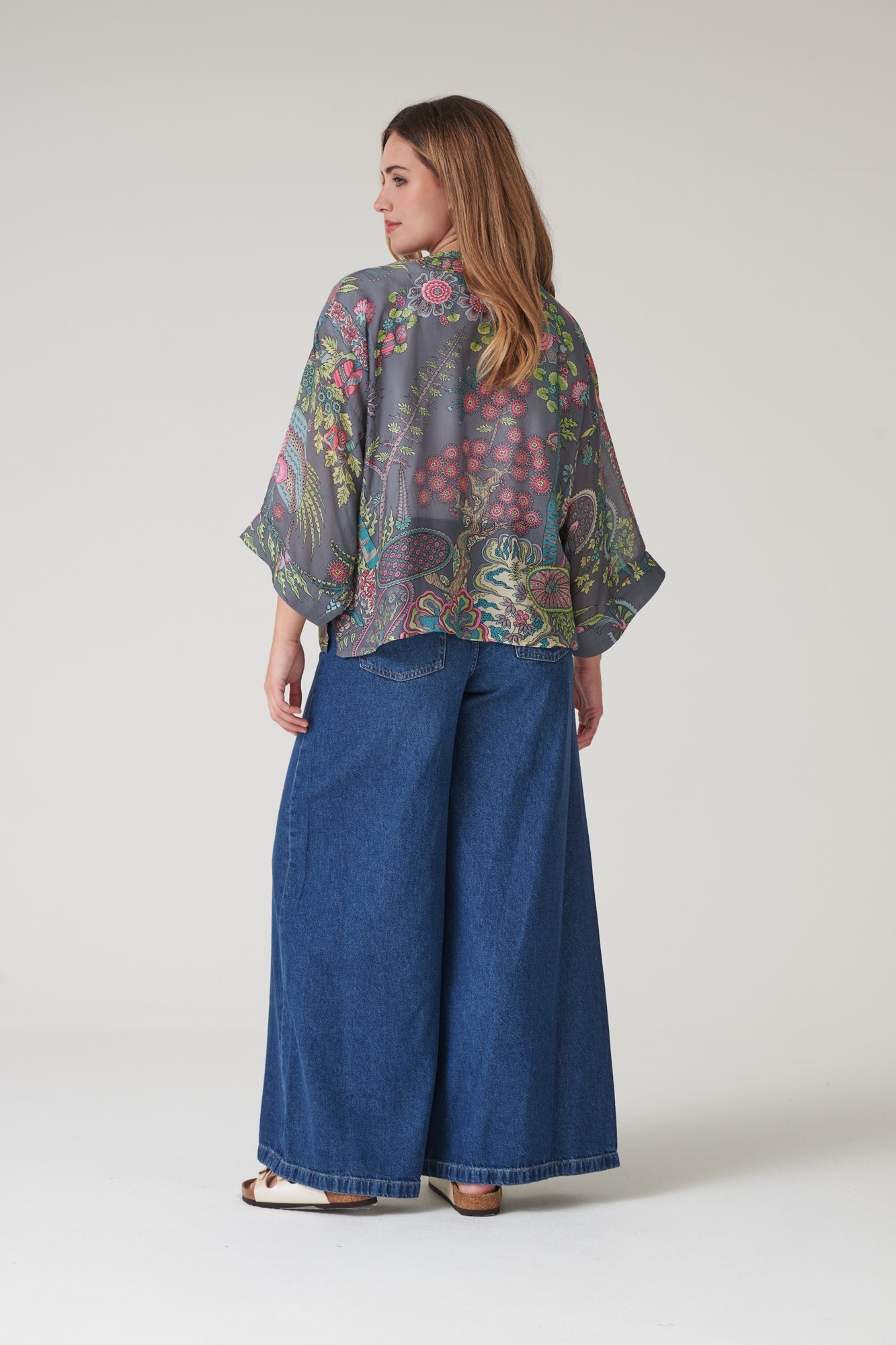 One Hundred Stars Boho Garden Grey Kimono