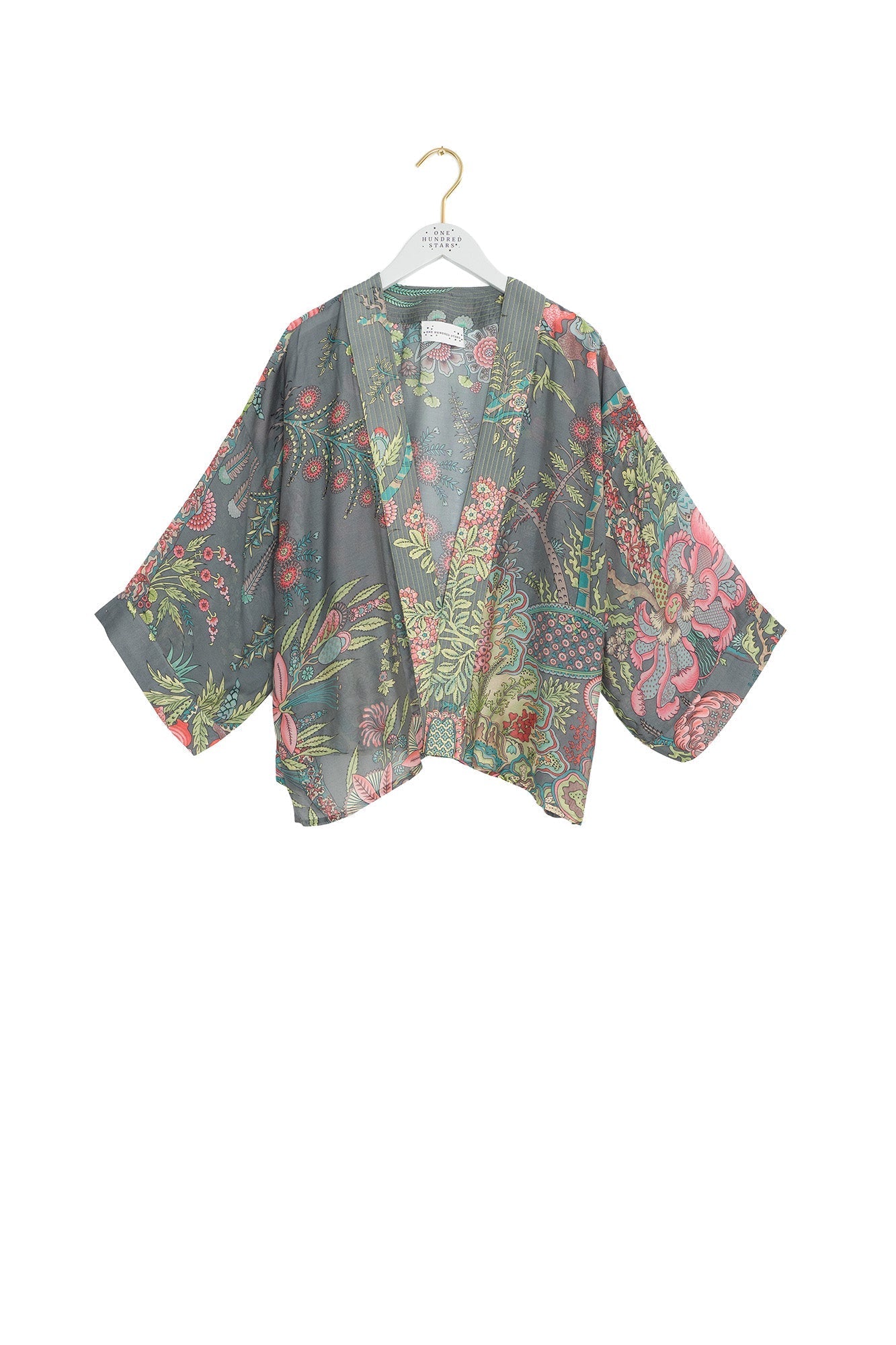One Hundred Stars Boho Garden Grey Kimono