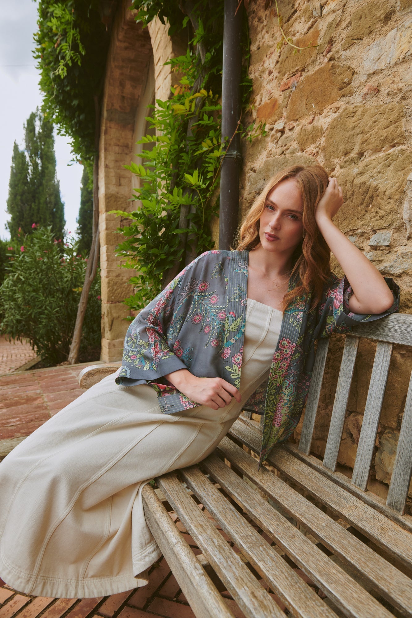 One Hundred Stars Boho Garden Grey Kimono