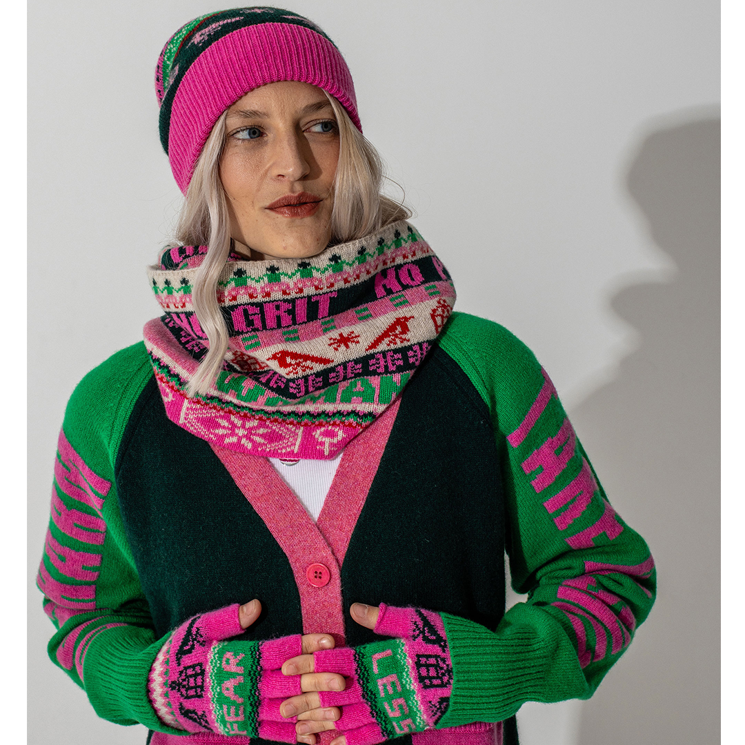 Black & Beech Feminist Fairisle Loop Scarf in Bubblegum