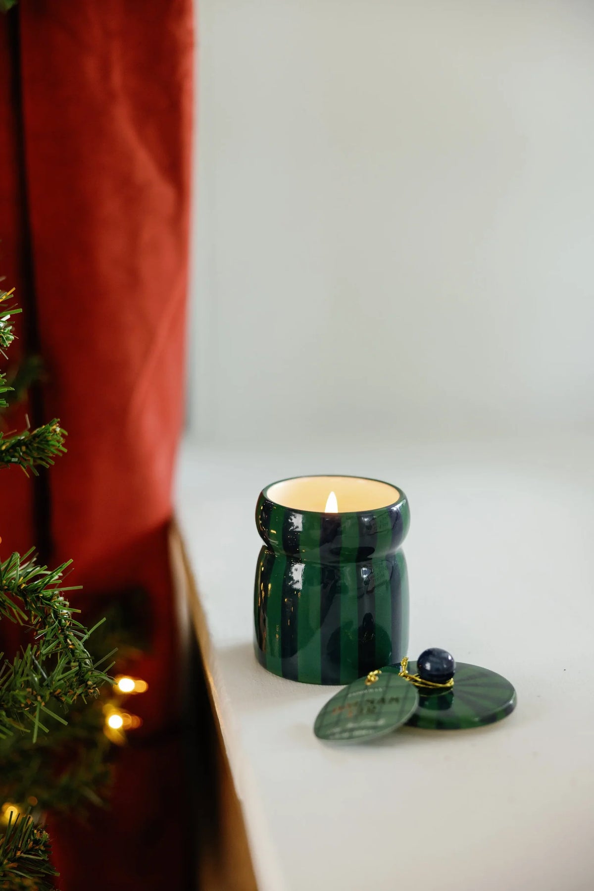 Paddywax Cabana 6.5oz/184g Green/Navy Striped Ceramic Candle - Balsam Fir