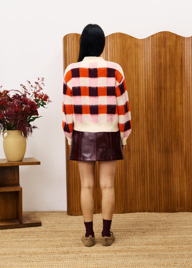 FRNCH VIOLA Pink Cardigan in Rose Check