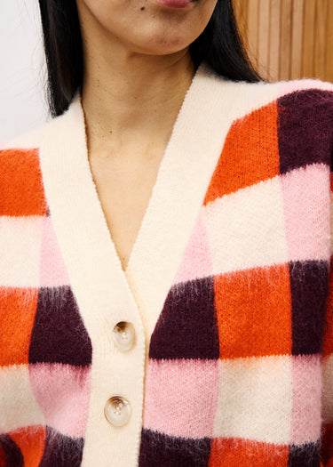 FRNCH VIOLA Pink Cardigan in Rose Check