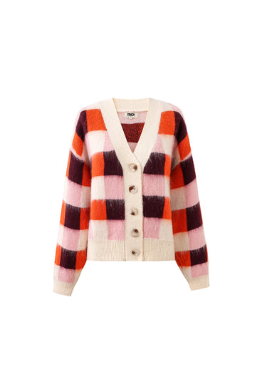 FRNCH VIOLA Pink Cardigan in Rose Check