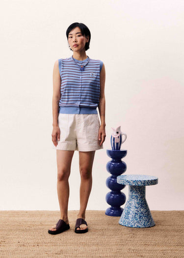 FRNCH Glacier Cardigan in Lavender Blue Stripe