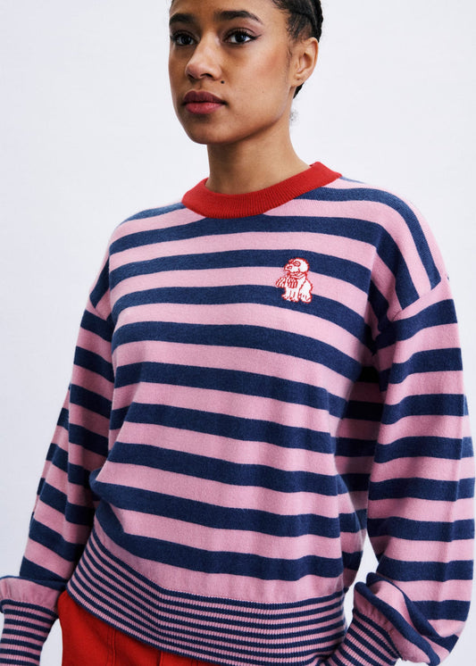 FRNCH Akita Striped Pullover in Rose