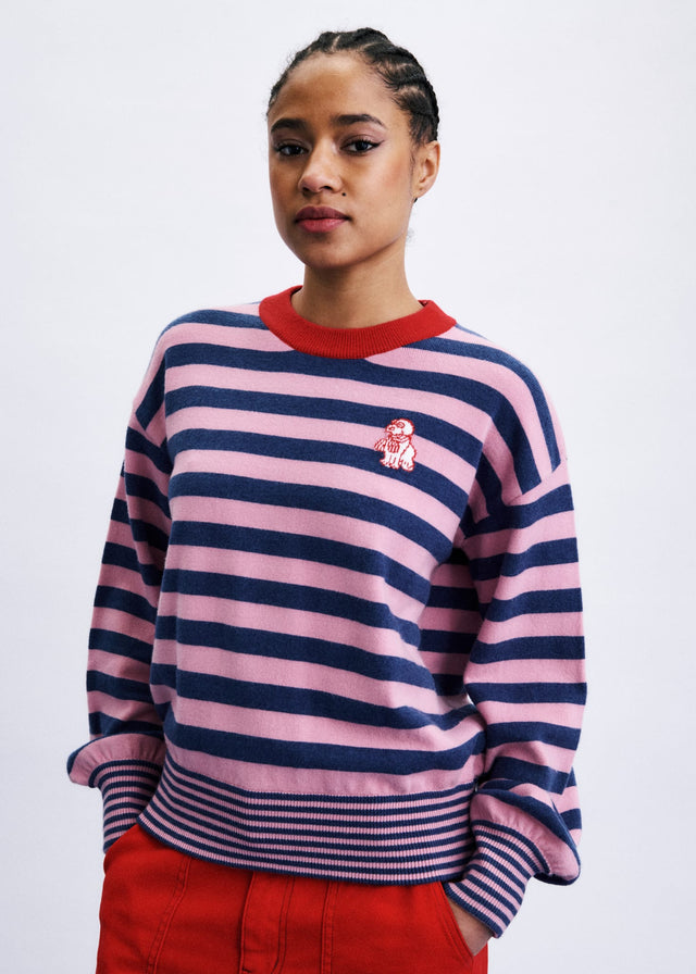 FRNCH Akita Striped Pullover in Rose