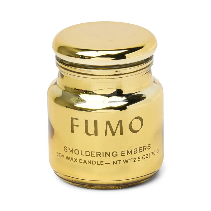 Chrome 2.5oz Gold Metallic Fumo Etched Glass  Candle - Smoldering Embers