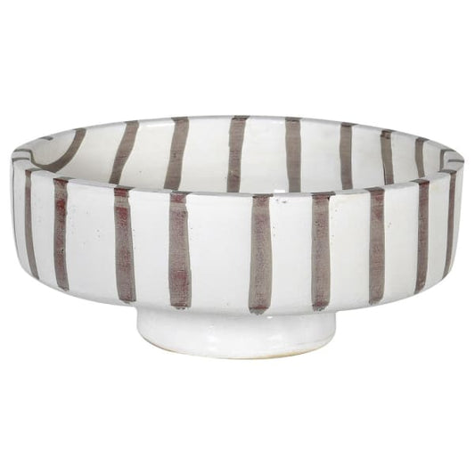 White & Taupe Stripe Ceramic Bowl