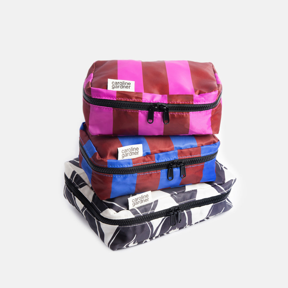 Caroline Gardner Flower, Looped Heart / Stripes Set of 3 Packing Cubes