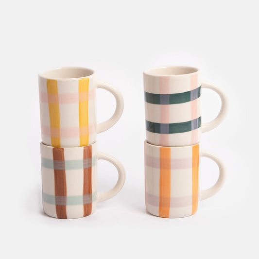 Caroline Gardner Mono Multi-Check Set of 4 Espresso Cups