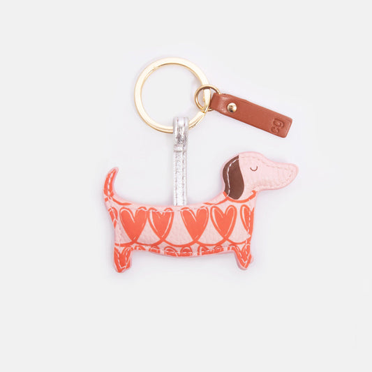 Caroline Gardner Orange Looped Hearts Sausage Dog Keyring
