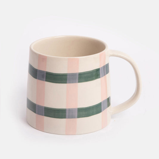 Caroline Gardner Pink/Green Check Large Ceramic Mug
