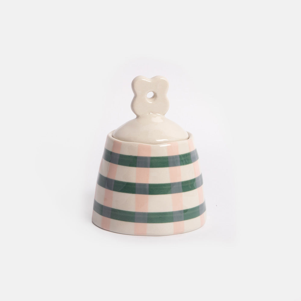Caroline Gardner Pink & Green Check Stoneware Pot
