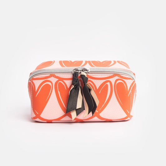 Caroline Gardner Pink/Orange Lopped Hearts Flat Lay Cosmetic Bag