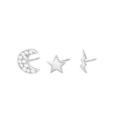 Celestial Set of 3 Single Stud Earrings by Scream Pretty Silver